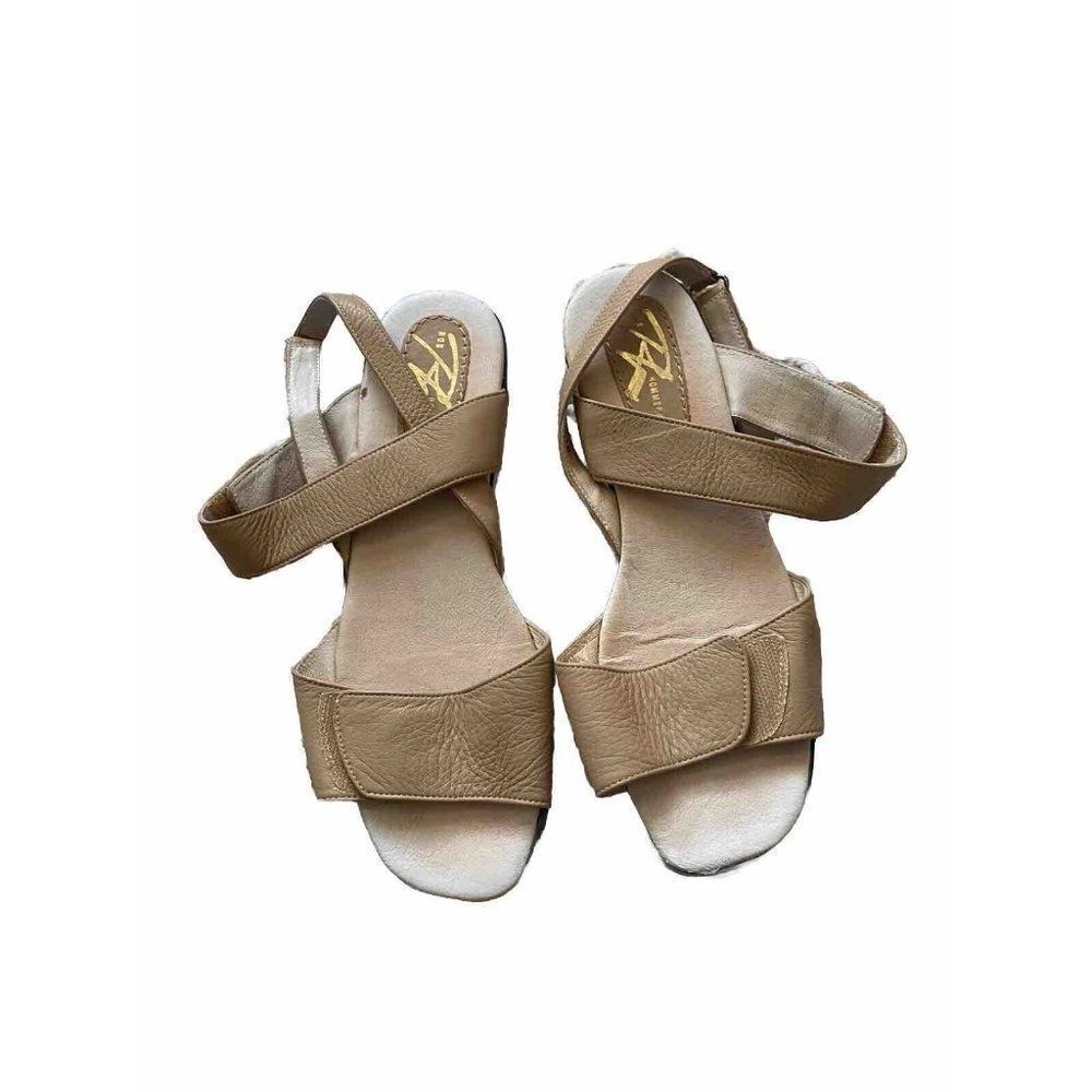 Ros Hommerson Sandals Tan Leather Low Wedges Strappy 6.5 M Beige Comfort